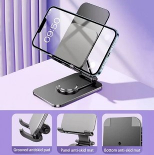 q10 gray подставка-держатель для телефона/планшета до 900г, настольная, поворотная, металл, серая