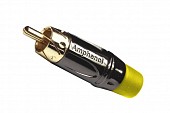 amphenol acpl-cyl rca кабельный штекер, короткий, металл, позолоченные контакты, мягкий желтый хвост
