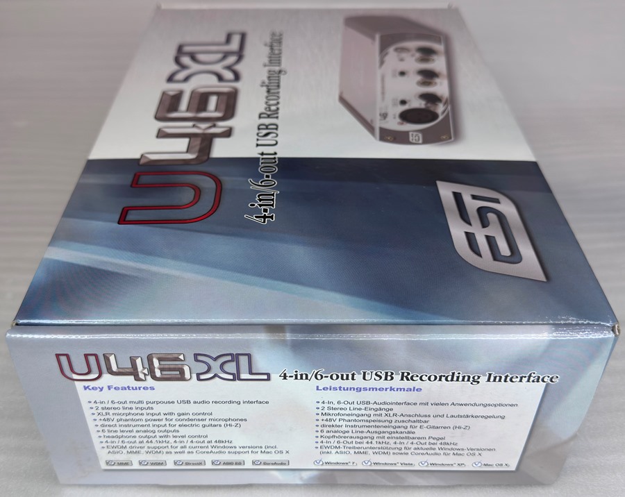 ESI U46 XL аудиоинтерфейс USB 4х6, аналог 4х6, Mic x 1XLR (+48V), Inst Hi-Z 1/4'TRS, наушники, RCA в