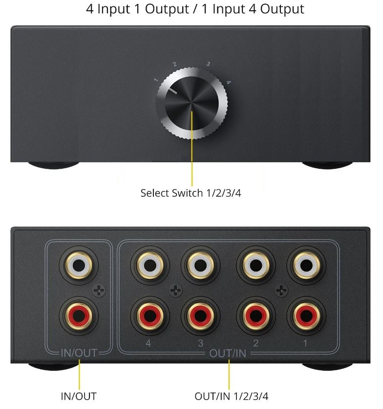 4х1/1х4 RCA STEREO AUDIO SWITCH Коммутатор стерео аудио RCA 4х1/1х4 канала