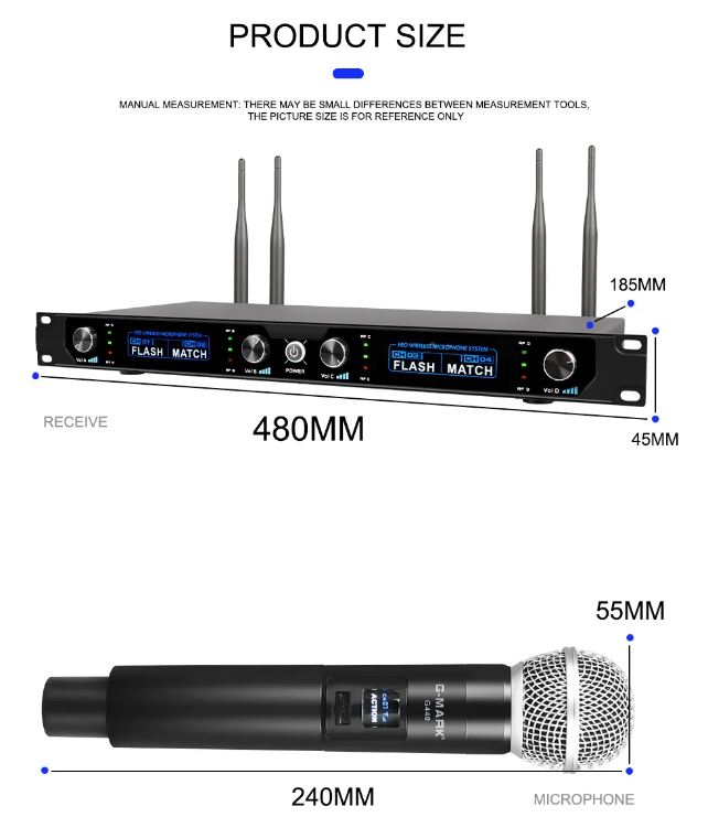 G-MARK G440 UHF радиосистема 4-х микрофонная, 4 антенны, 4 фиксированные частоты