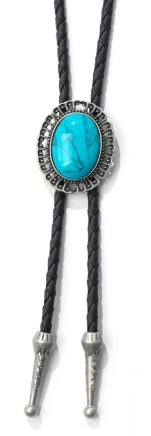 Галстук-боло винтажный, бирюзовый овал под старинное-серебро