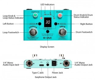 m-vave looper drum лупер с циклической записью, с драм-машиной