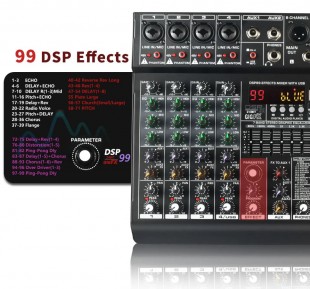 lomeho am-gt6 микшерный пульт 6 микр. персон fantom, эквалайзер, mp3 usb, 99 dsp, bluetooth, xlr out