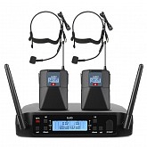 glxd4/headset pro dual радиосистема с 2 головными микрофонами, uhf 500-599mhz