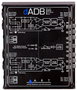 art dadb двухканальный активный di-box, аттеньюаторы позволяют подключать к балансным trs jack