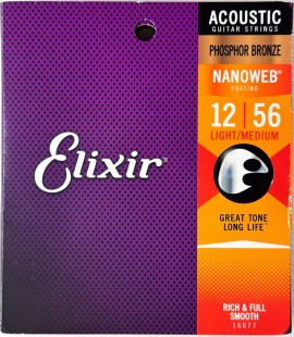 elixir 16077 phosphor bronze nanoweb light-medium 12-56 струны для акустической гитары