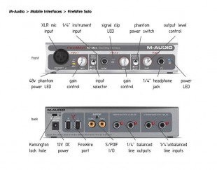 m-audio firewire solo аудиоинтерфейс ieee 1394 4х4, аналог 2х2, mic/inst (+48v), наушники, s/pdif (c