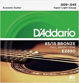 d'addario ez890 струны для акустической гитары, бронза 85/15, super light 9-45