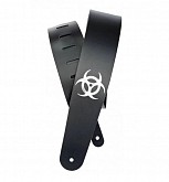 planet waves 25l-bio ремень гитарный кожаный , черный цвет, с логотипом biohazard. made in canada