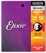 elixir 11052 80/20 bronze nanoweb light (012-016-024-032-042-053) струны для акустической гитары